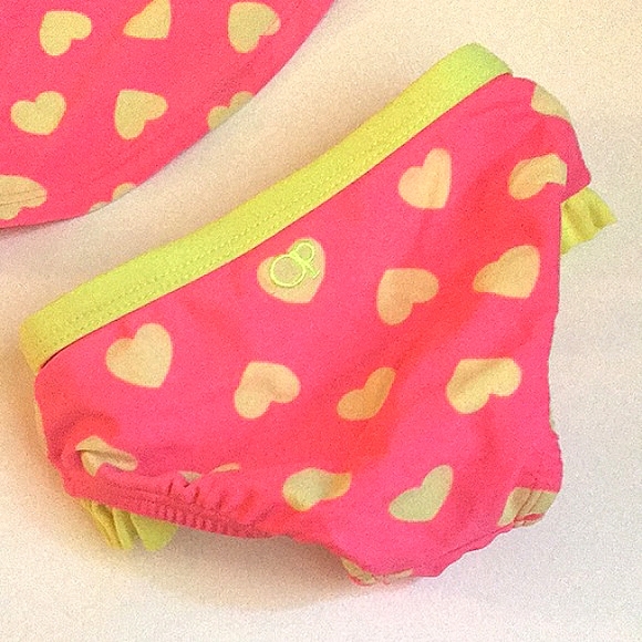 OP Ocean Pacific Neon Pink With Neon Yellow Hearts Adorable 3-6 Months - Picture 4 of 6